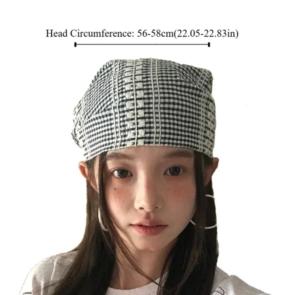 Vintage American Headscarf Hat Plaid Y2k Strappy Bandana Cap Spring Summer Style Beanie Hats Women Men 250712