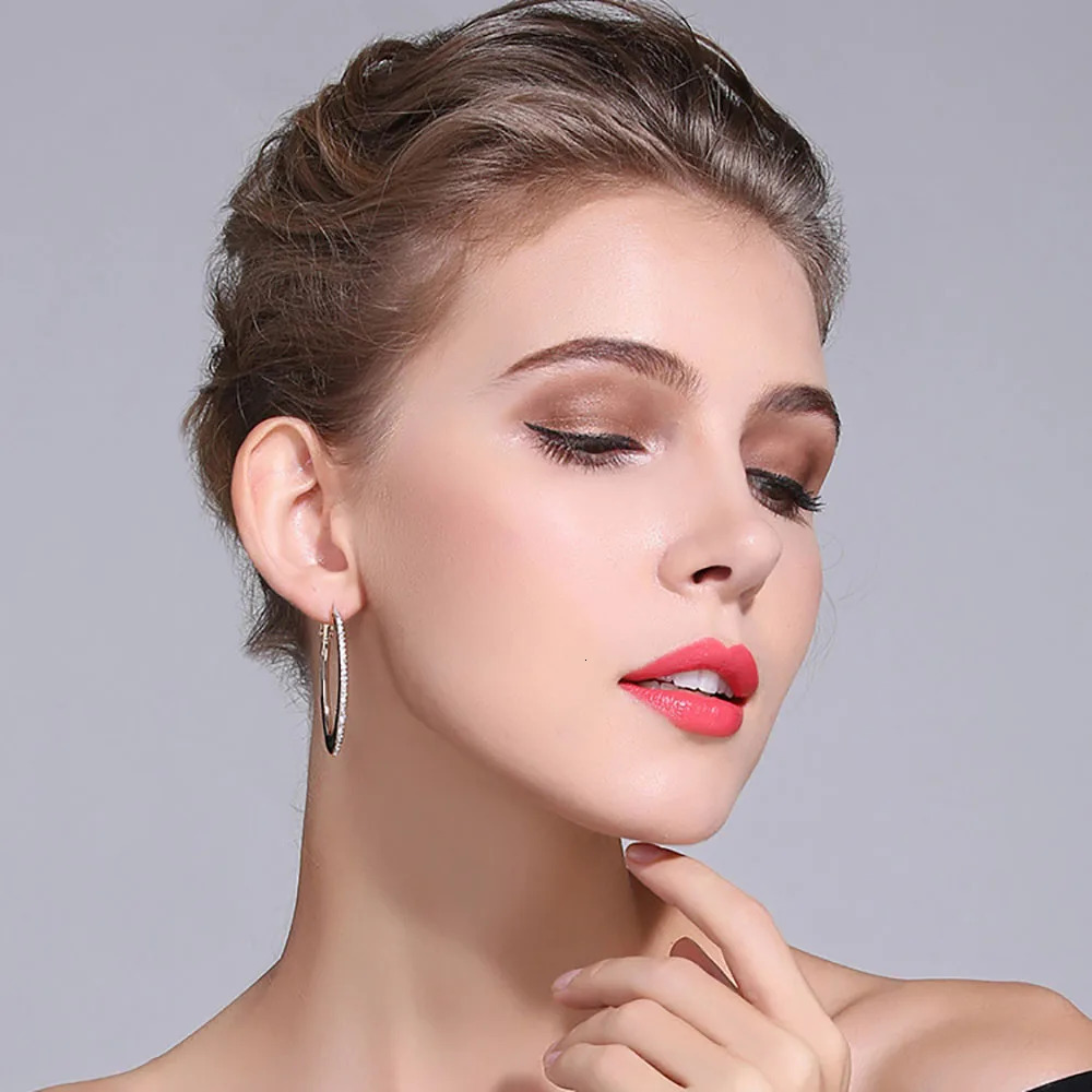 D Color 2.5mm Real 60mm Big Hoop Earrings For Women Gift S925 Sterling Silver Stud Earrings Plated 18K Fine Jewelry 250716