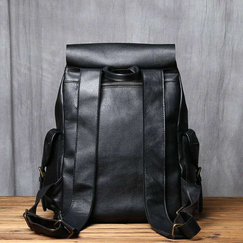 NZPJ Genuine Leather Casual Men's Natural Cowhide Book Laptop Computer Bag Large Capacity Backpack MDNG
