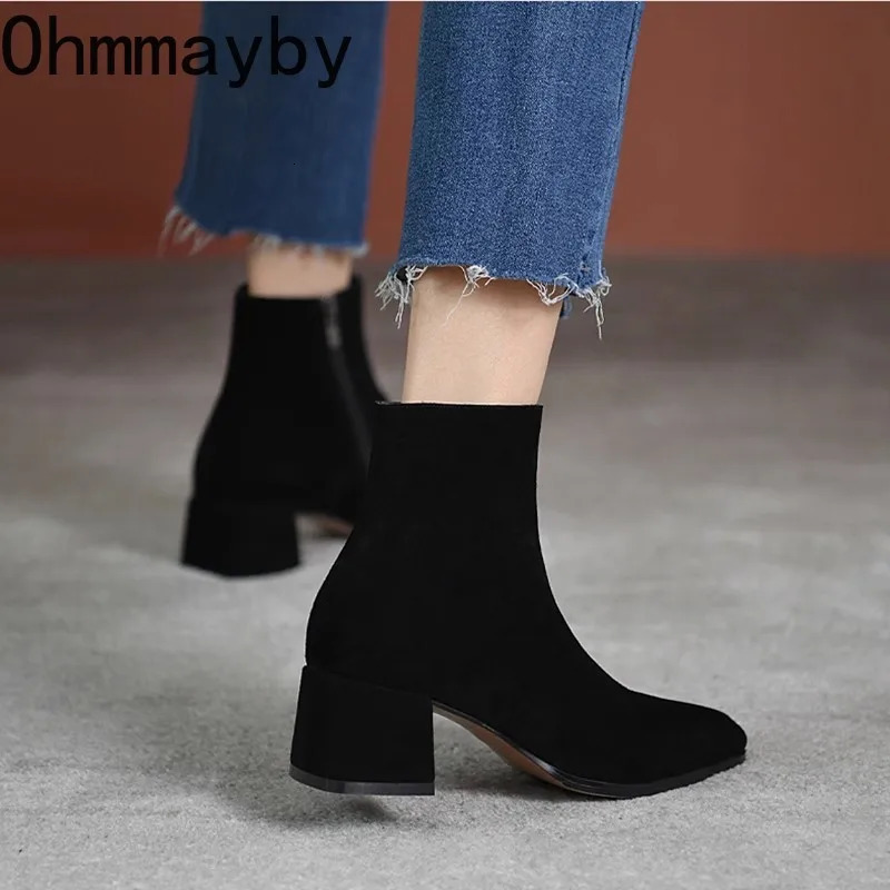 Vintage Suede Women Ankle Boots Fashion Thick Heel Short Booties Autumn Winter Womens Shoes 250717
