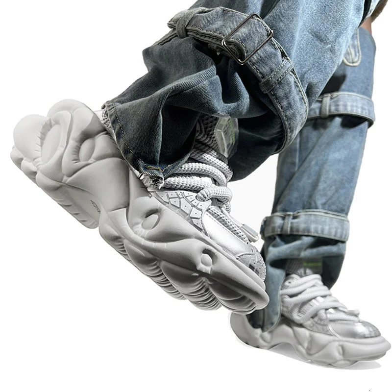 Super Soft Thick Sole WomenMen Sport Shoes Lace Up Breathable Mesh Sneaker Casual Slippers BlackSilver Platform Shoes 250717