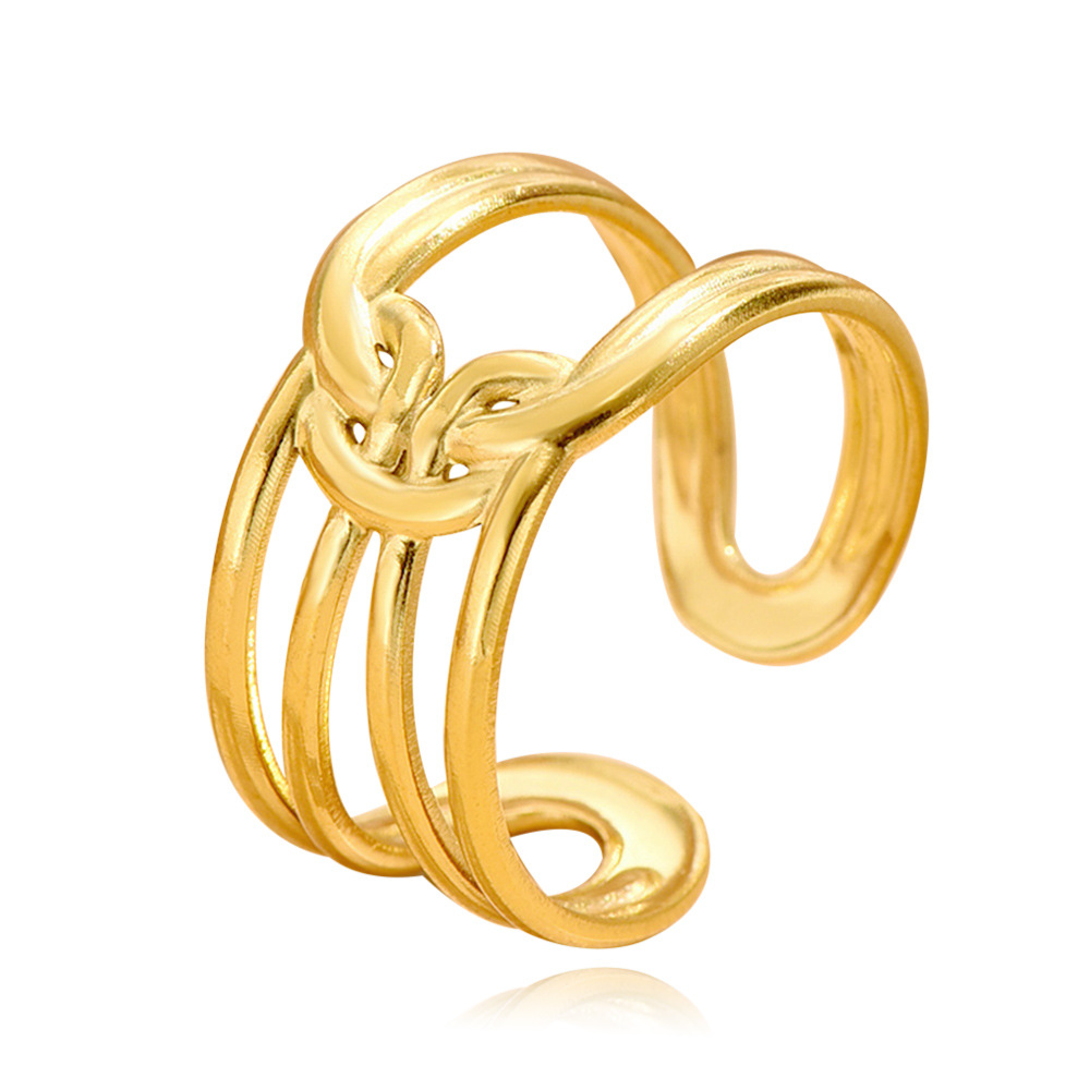 Designer Ring for Women Stainless Steel Line Knotting Design Open Ring Vacuum Gold Plated Non Fading Jewelry