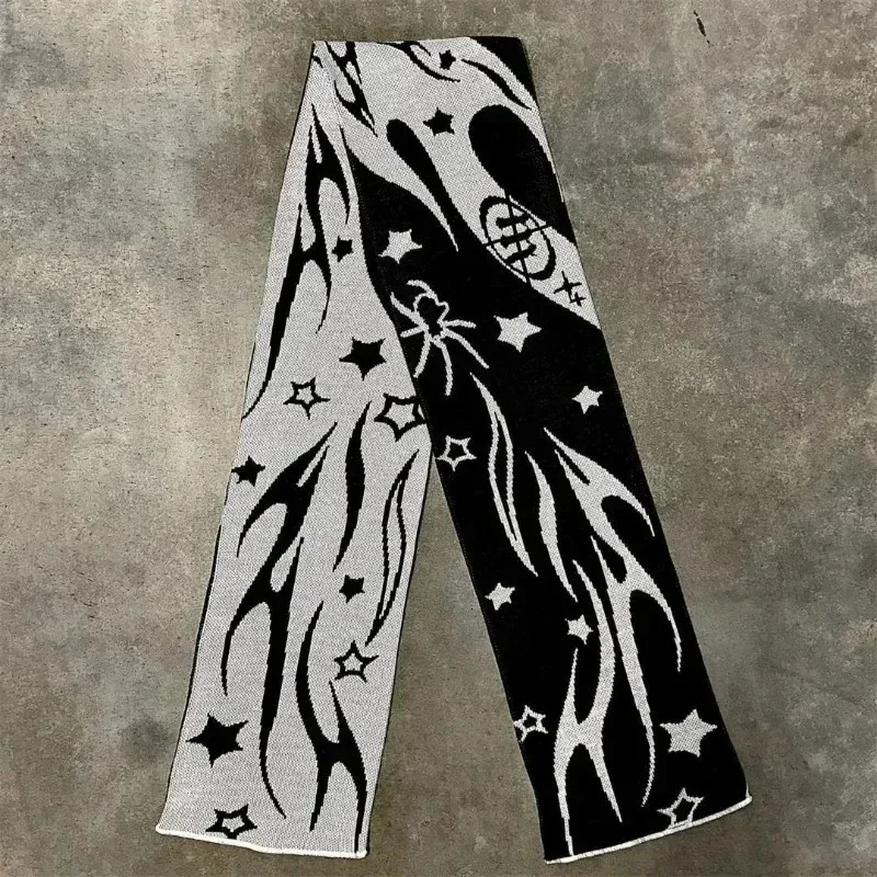 180cm*25cm Fashion Creative Star Striped Knitted Womens Scarf Mens Winter Scarf Apron Black Tassel Luminous for Women 250717