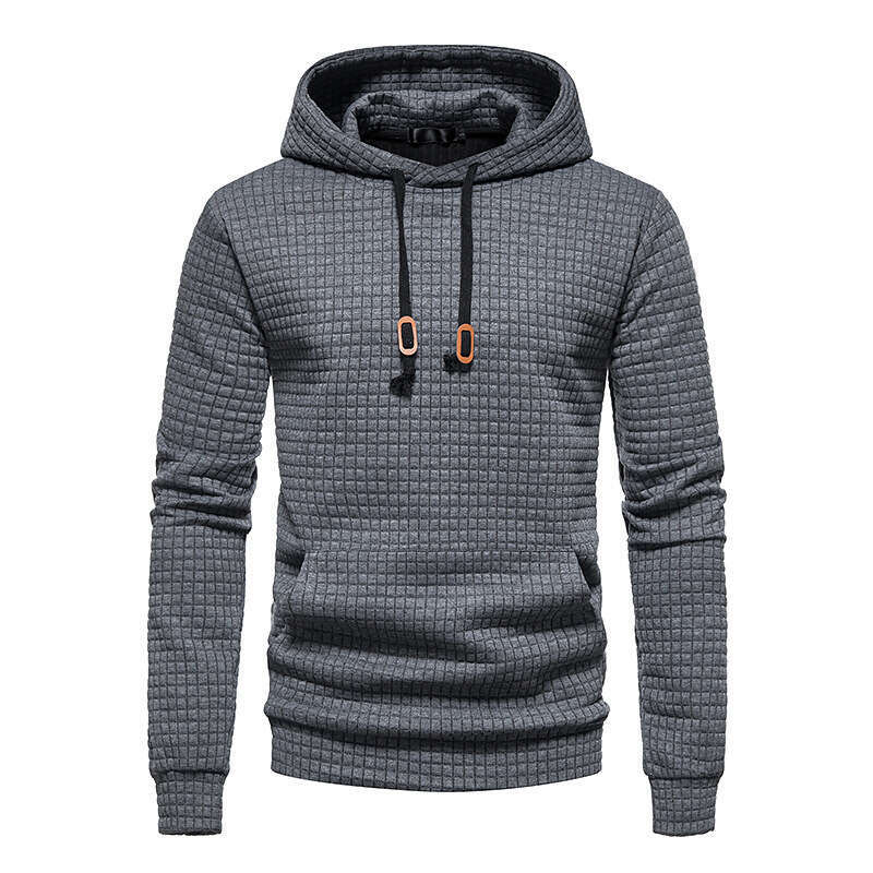 New European Size Casual Pullover Jacquard Sweatshirt Men's Plaid Quilted Cotton Hoodie B5