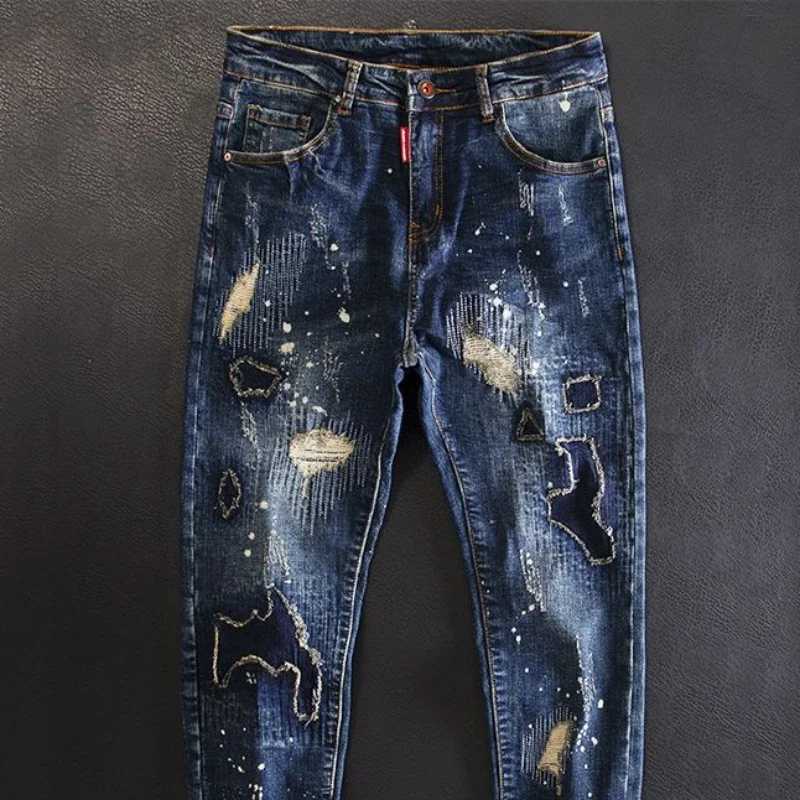 Jeans for Men Straight Cropped Trousers Graphic Motorcycle with Print Pockets Male Cowboy Pants Denim Y 2k Vintage Cotton Luxury X250718