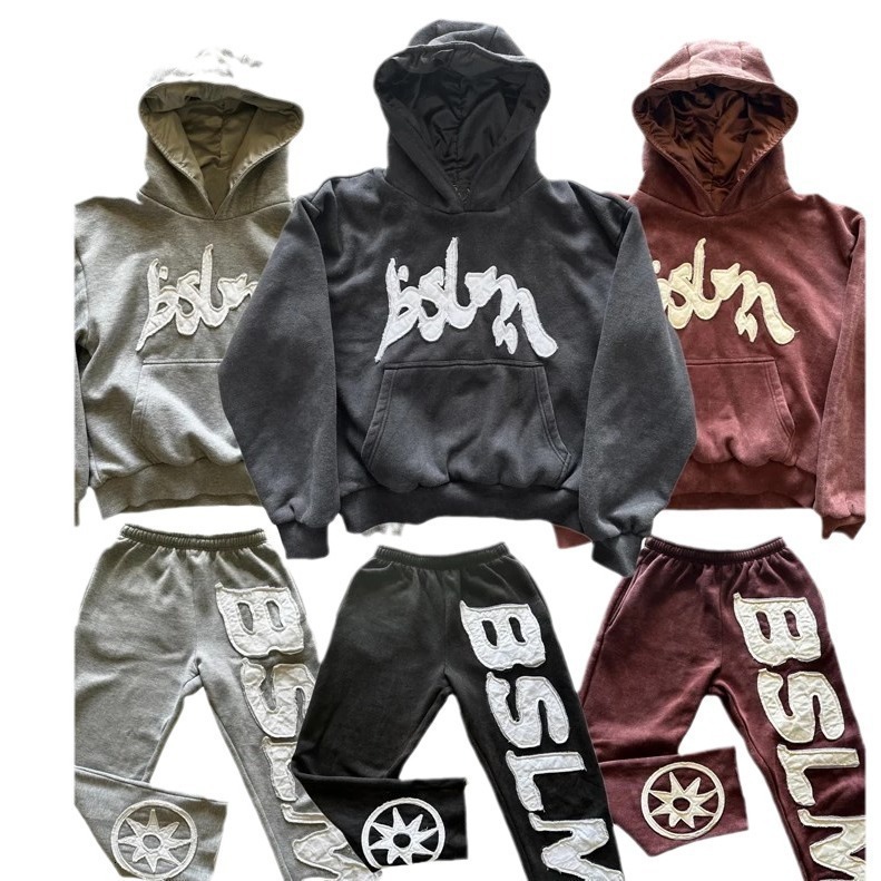 Fashion 3D Digital Letter Print Hooded Loose Sweatshirt American Style Trend Unisex Set 250718