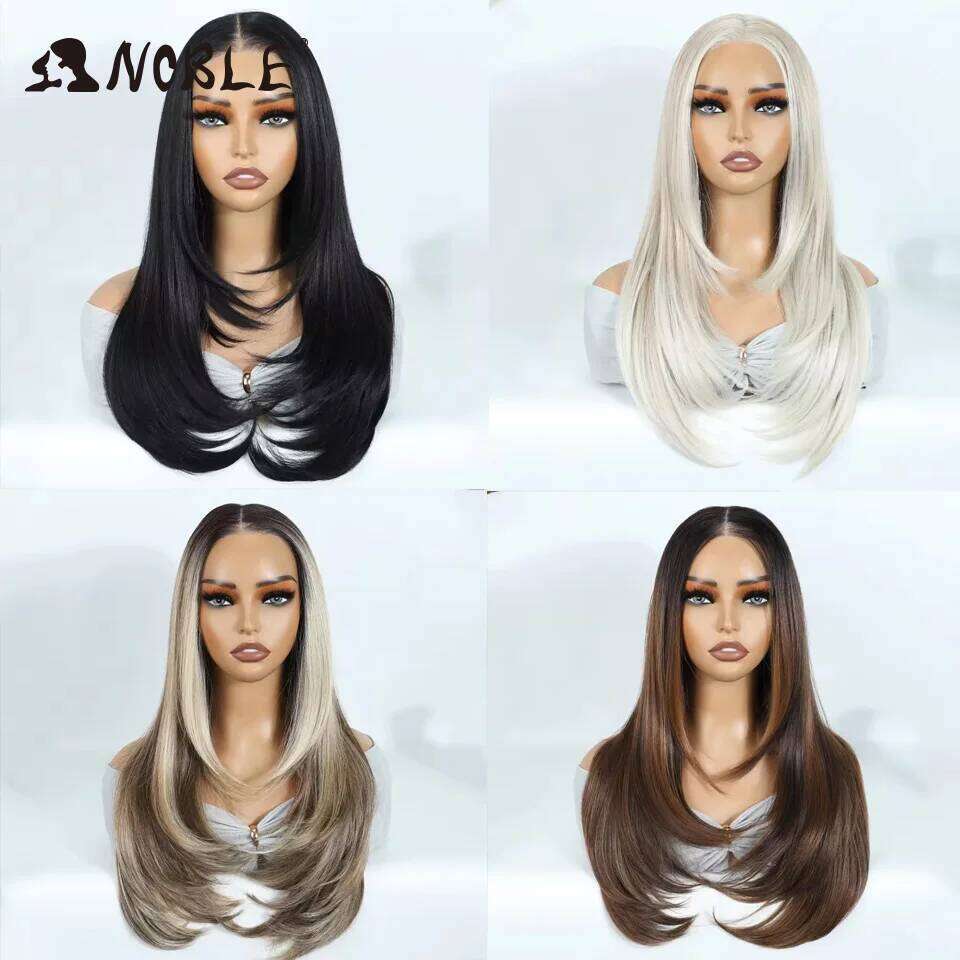 Noble Synthetic Bob 24 Inch For Women Ombre Blonde Lace Front Cosplay Straight Wig