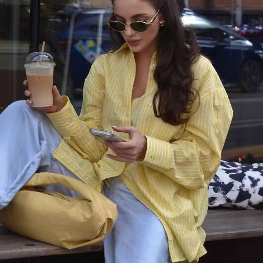 TRAFZA Long Sleeve Summer Sun Protection New French Design Sense Turn-Down Collar Loose Casual Shirt B5