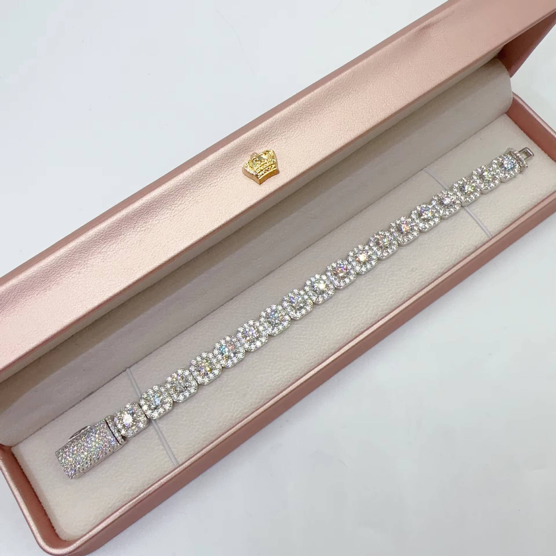 DE VVS Moissanite Chic Fashion 10mm Jewelry Iced Out Square Striking Bling 925 Sterling Silver Tennis Bracelet Chain Necklace