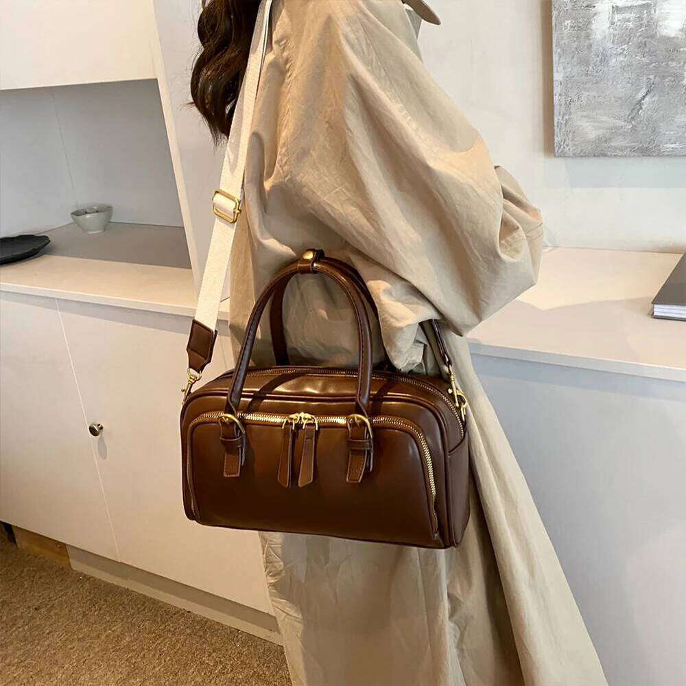 Women Shoulder Adjustable Strap Boston Tote PU Leather Multi-pocket Top Handle Bag Clutch Purse for Work Travel