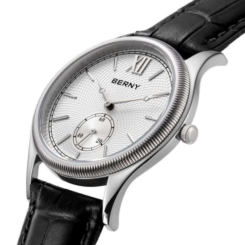 BERNY Men's Watches Classic Stylish Dress Quartz Watch Ultra-Thin Stainless Steel Case Elegance Leather Strap Wristwatch free shipping