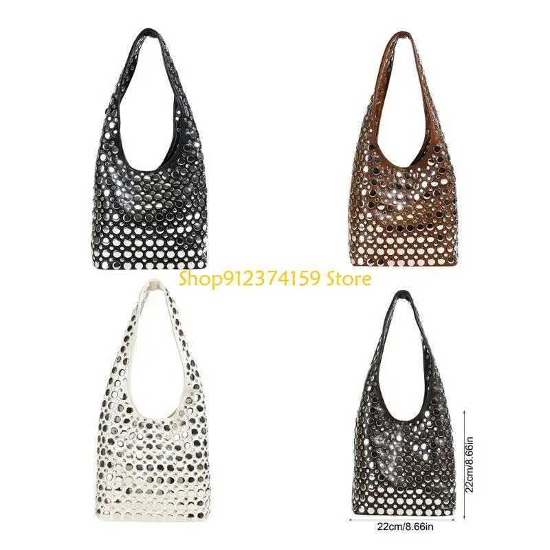 G5AE Elegant Dot Studded Bucket Bag PU LShoulder Bags Armpit Purse For TrendyWomen