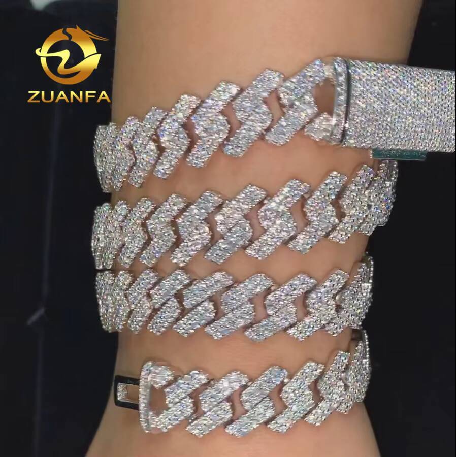 Classic Style 13mm Cuban Links Moissanite Chain Cuban Chain 2 Row Prong Chain Pass Diamond Tester