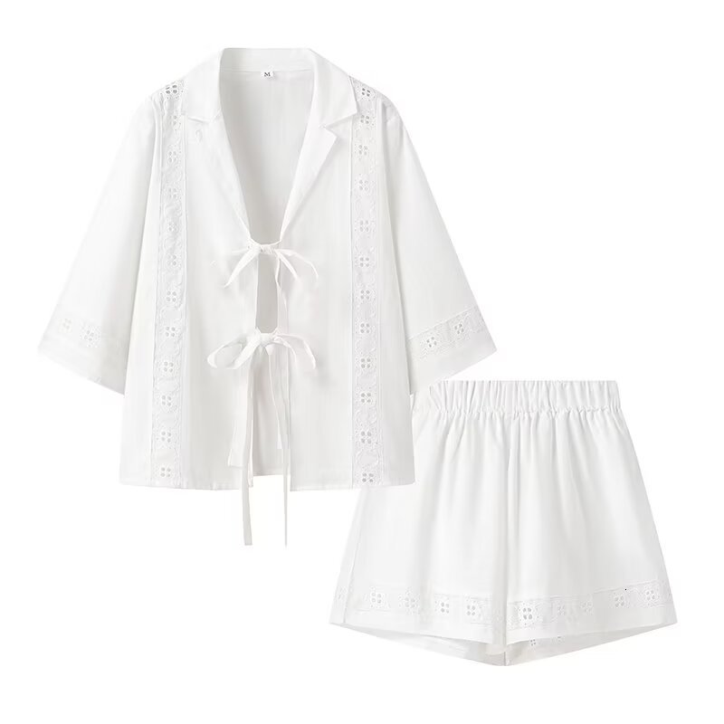 Foridol White Cotton Linen Womens Leather Cover 2-piece Matching Set Lace Decorative Ruffle Dress Set Casual Womens Set 250110