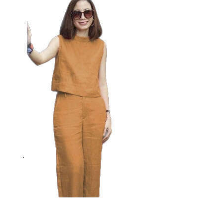 Summer New Sleeveless Sports Casual Short Loose T-Shirt And Long Pants Two-Piece Set For Women B5