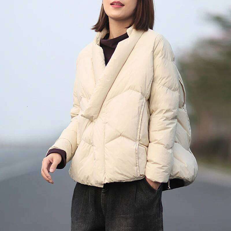 Schinteon Women Japanese Style Jacket Over Size White Duck Down Coat Loose Warm Autumn Winter Casual Outwear Top Quality MDNG