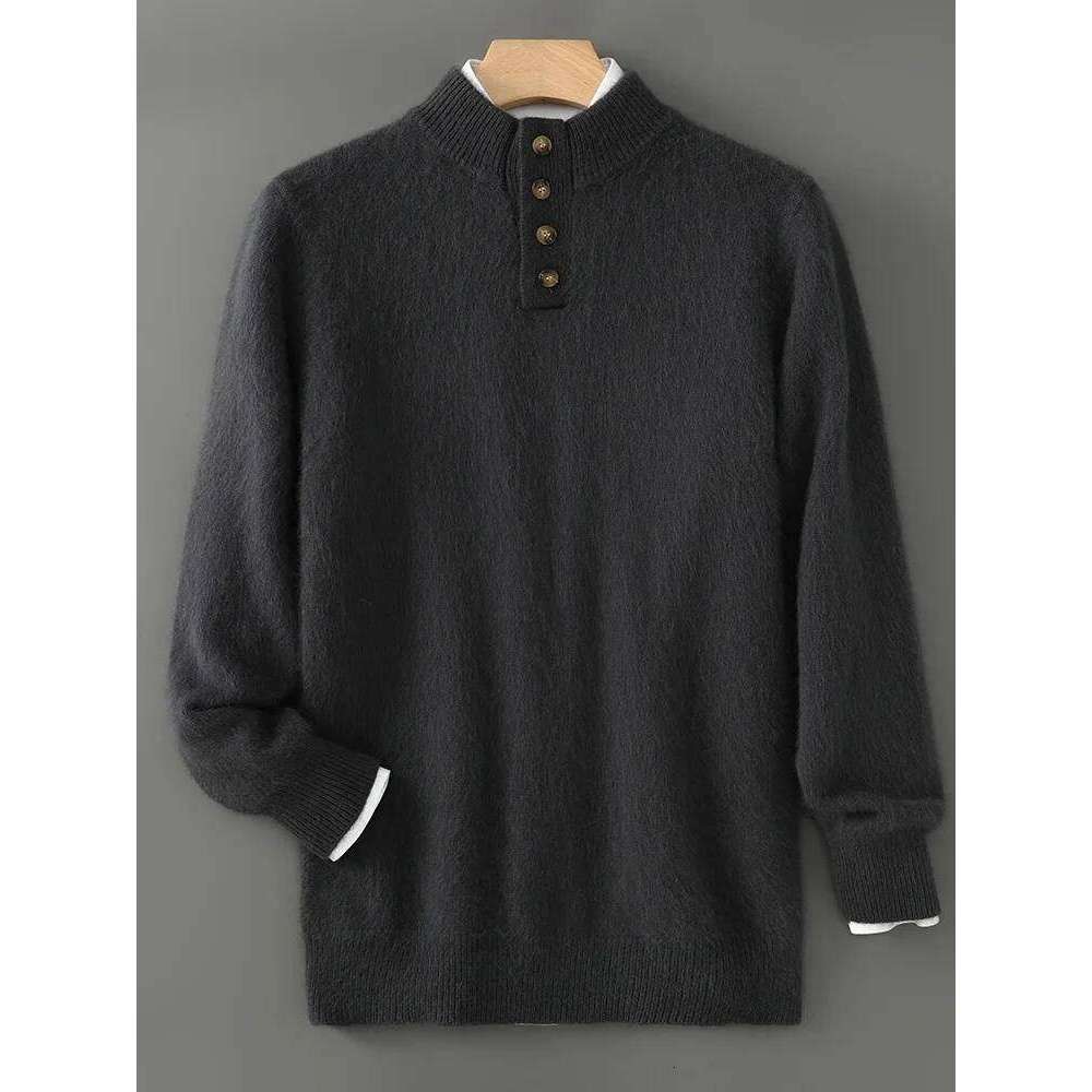 High Quality Men 100% Sweater Mock Neck Mink Cashmere Pullover Autumn Winter Long Sleeve Knitwear Smart Casual Top