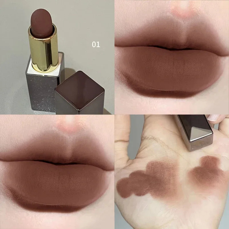 Sexy Matte Punk Dark Brown Lipstick Waterproof Lip Gloss Long Lasting Non-Stick Cup Smoked Matte Lipstick Korean Makeup Cosmetic 250716