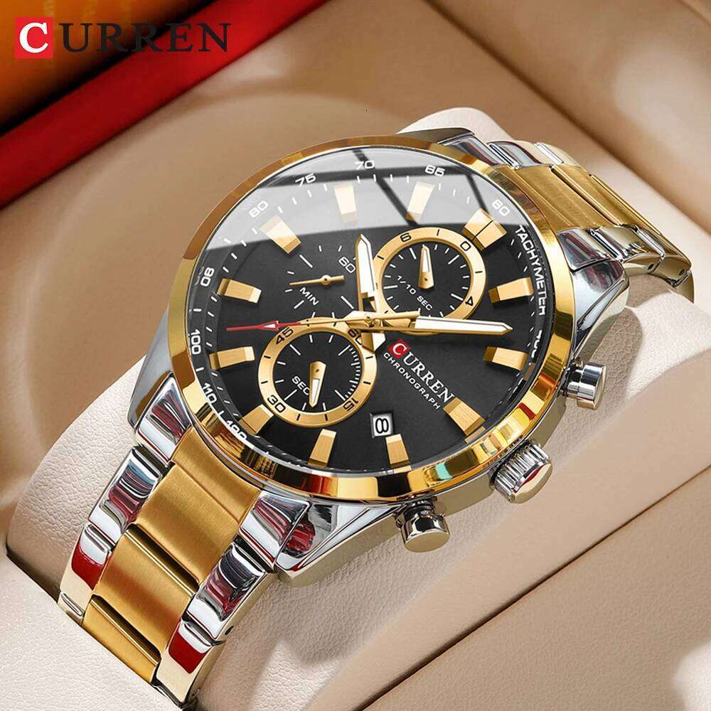 CURREN Casual Sporty Brand Stainless Steel Band Wristwatches for Men Chronograph Quartz Watches with Date New 8445 free shipping