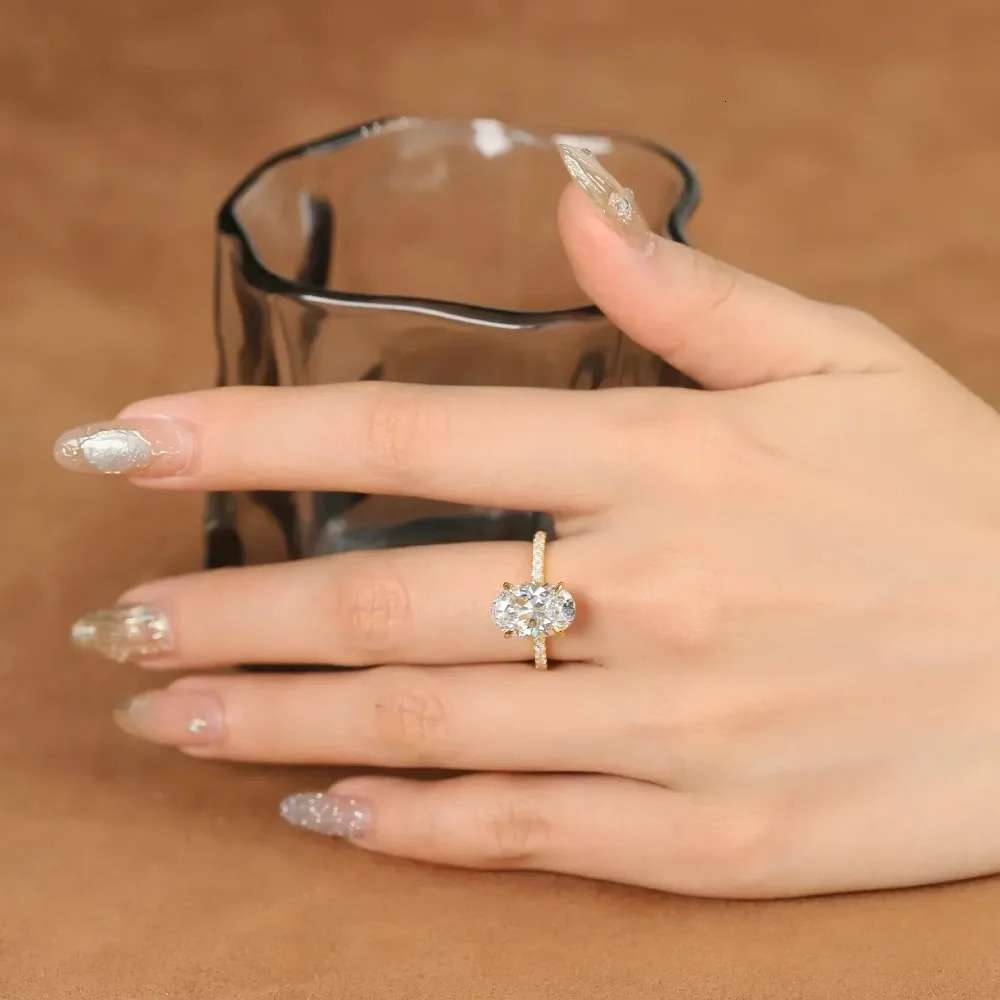 4.5CT Oval Cut Full Engagement Ring for Women 925 Sterling Silver Plated 18K Lab Diamond Wedding Band GRA Certificate 250712