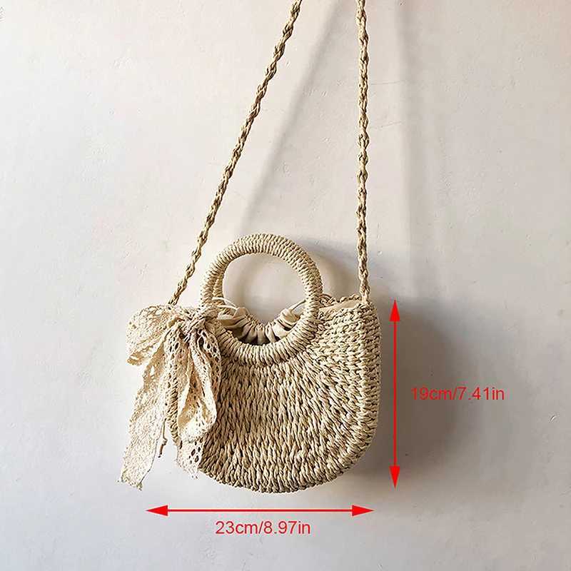 Handmade Half-Round Rattan Woven StrAW Bag Summer Women Messenger Crossbody Bags Small Beach Handbag Y250717