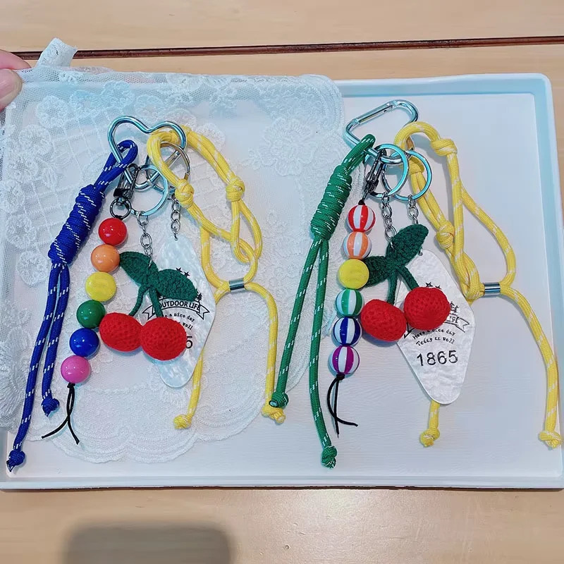 Braided Rope Bag Pendant Keychain Knitting Pendant Ruths Same Style Cherry Pendant Suitable for Phone Bag Accessories 250717