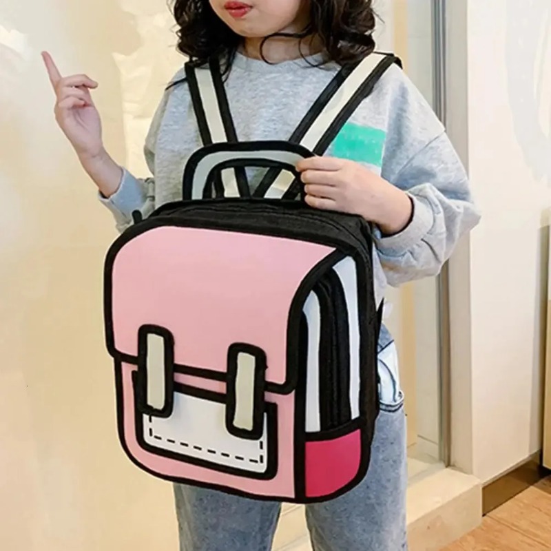 Adjustable Shoulder & Waist Strap Cartoon Graphic School Satchel - Portable Comic-themed Teens' Daypack
