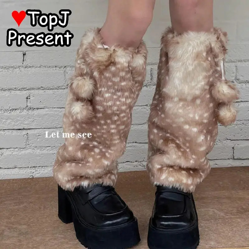 Womens Lolita Y2k Steam Punk Gothic Harajuk Winter Spicy Girls Deer Pattern Plush Insulation Thickening Furry Leg Warmers Cover 250717