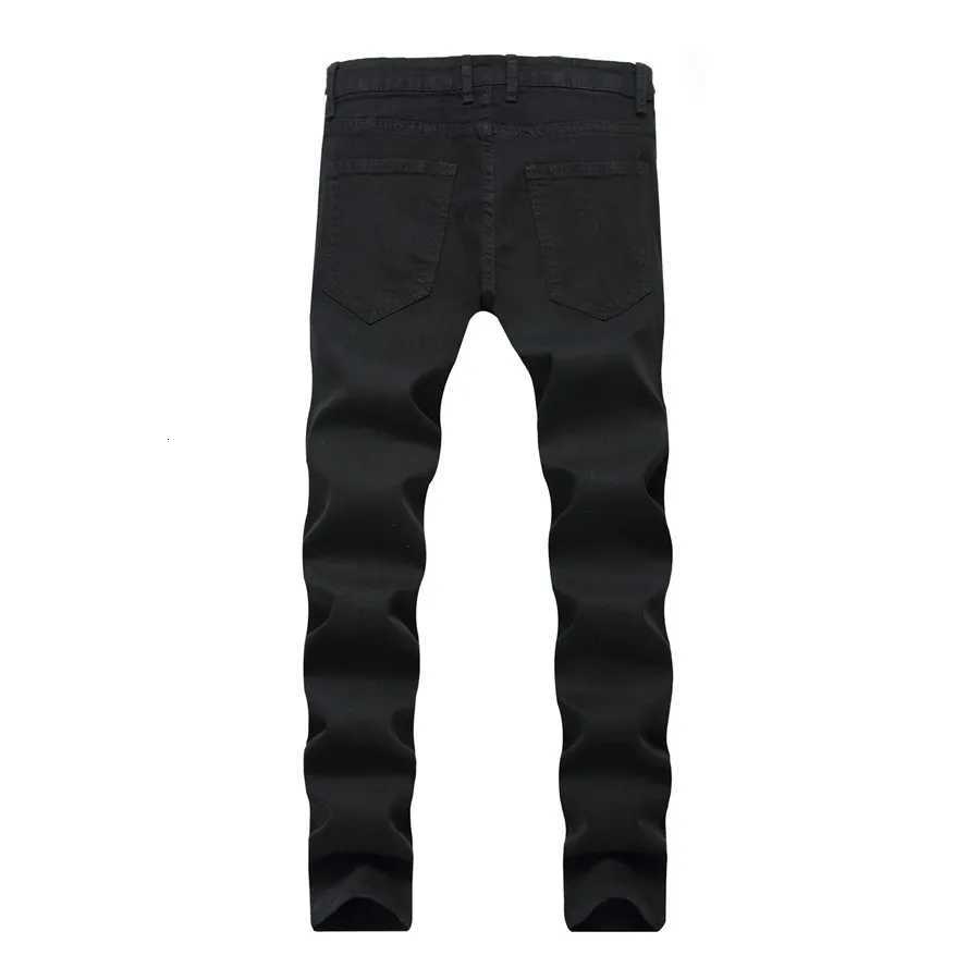 New Black Ripped Jeans with Embroidery Men with Flowers Rose Embroidered Mens Denim Jeans Stretch Skinny Jeans Pants X250812