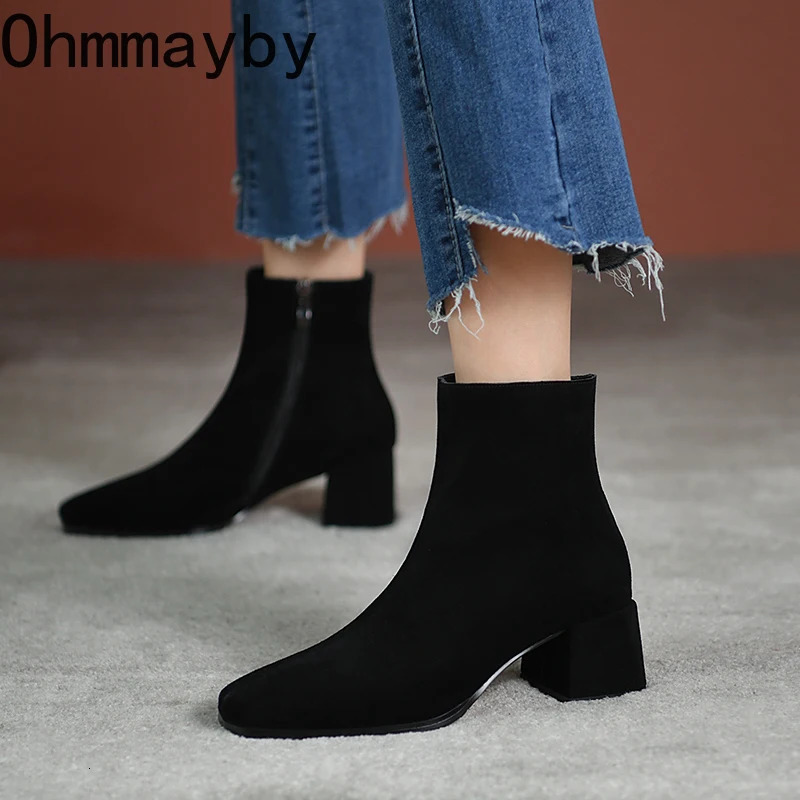 Vintage Suede Women Ankle Boots Fashion Thick Heel Short Booties Autumn Winter Womens Shoes 250717