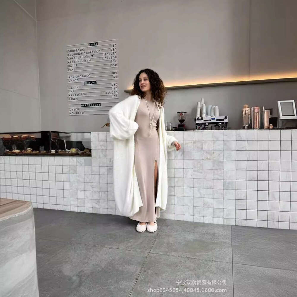 Autumn Winter New Long Faux Mink Cardigan Women's Lazy Style Knitted Sweater With Belt B5