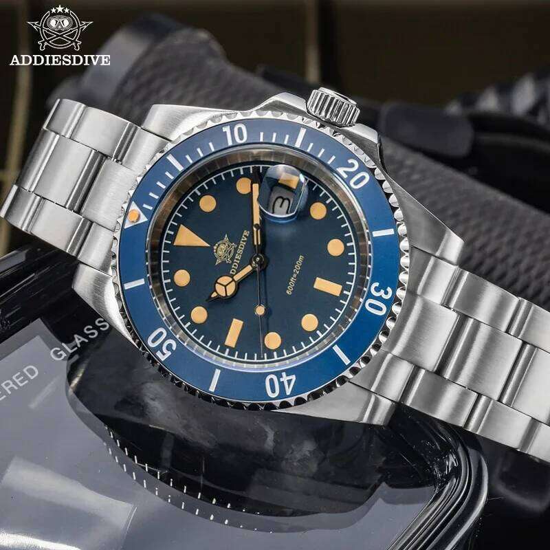 ADDIESDIVE Quartz Watch Display Calendar 41mm Fashion Watches Stainless Steel 20Bar Dive Super Luminous AD2054 WristWatch free shipping