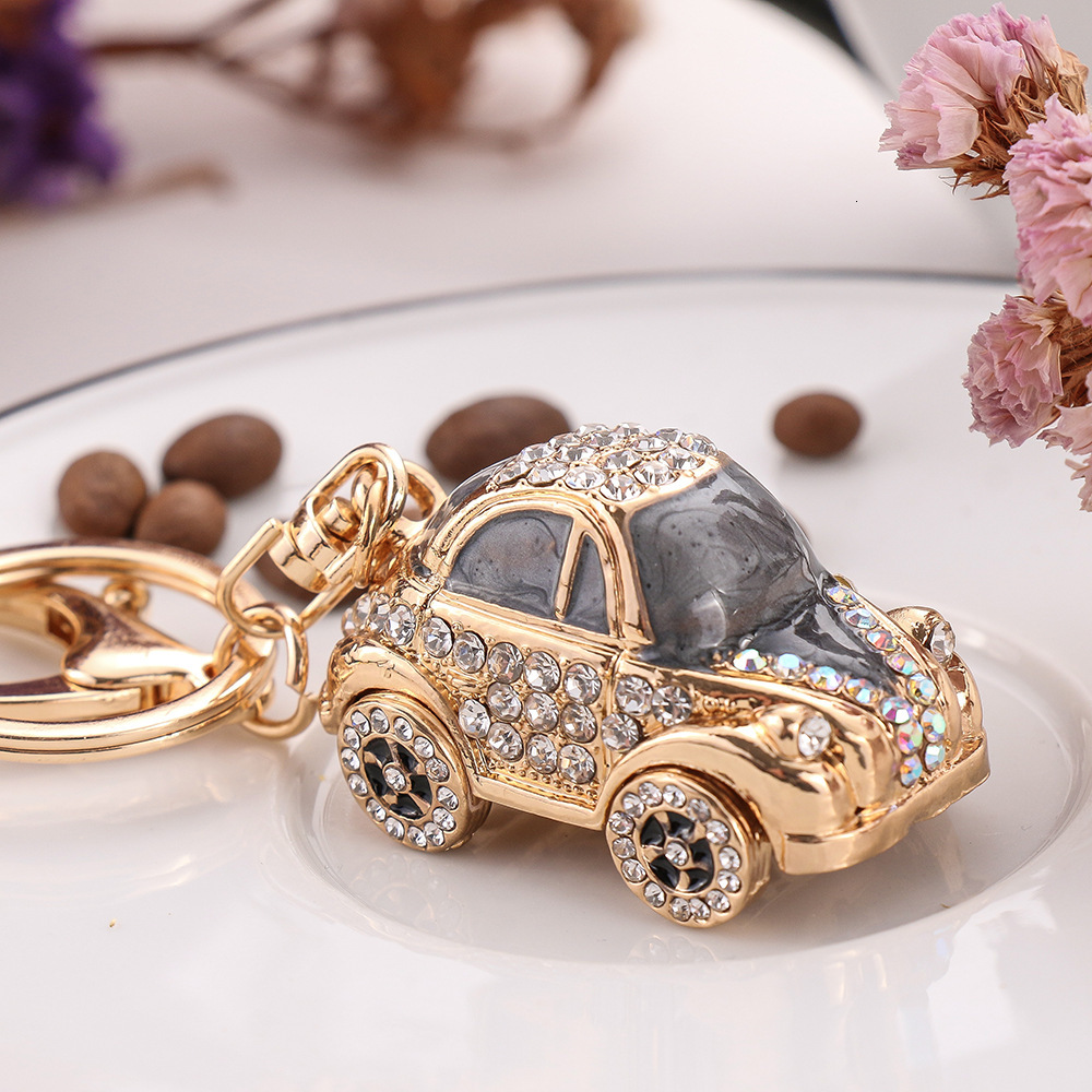 Diamond-inlaid Mini Car Beetle Bag Charms Fashionable Metal Keychain Hanging Women's Bag Accessories