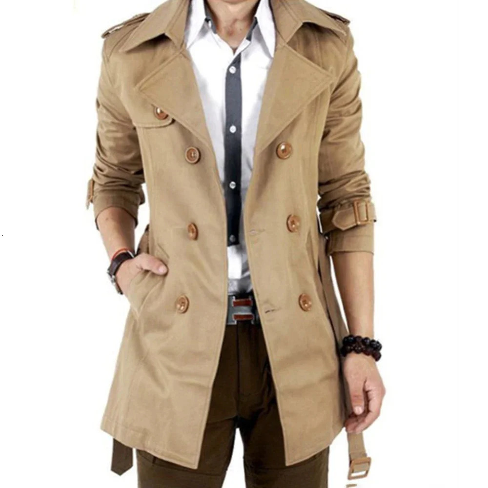 Autumn And Winter Mens Mid-Length Trench Coat Elegant British Solid Color Coat Korean Style Double-Breasted Casual Trench Coat 250714