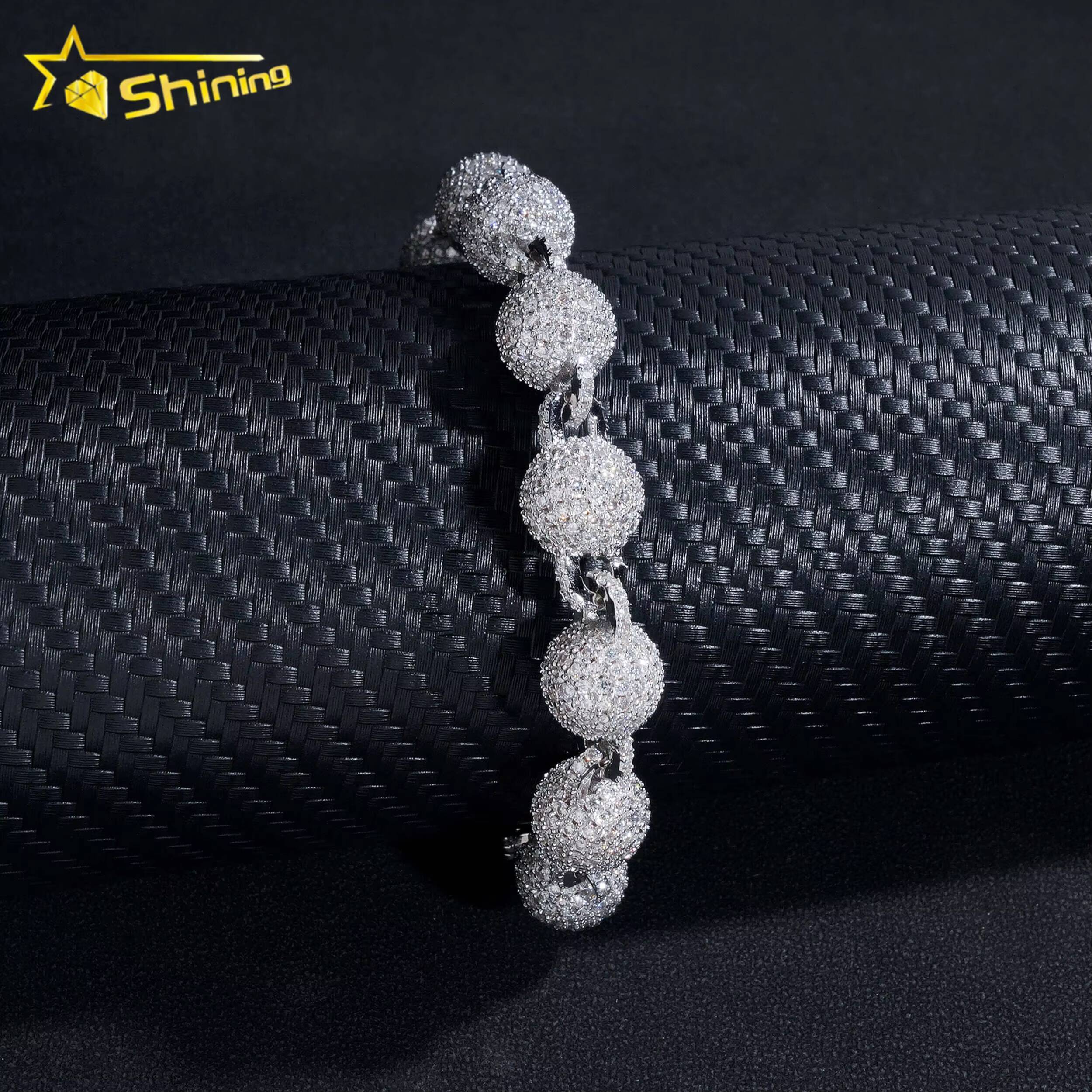 Hip Hop Jewelry 925 Silver Fashion 10MM Iced Out Diamond Moissanite Bead Ball Bracelet
