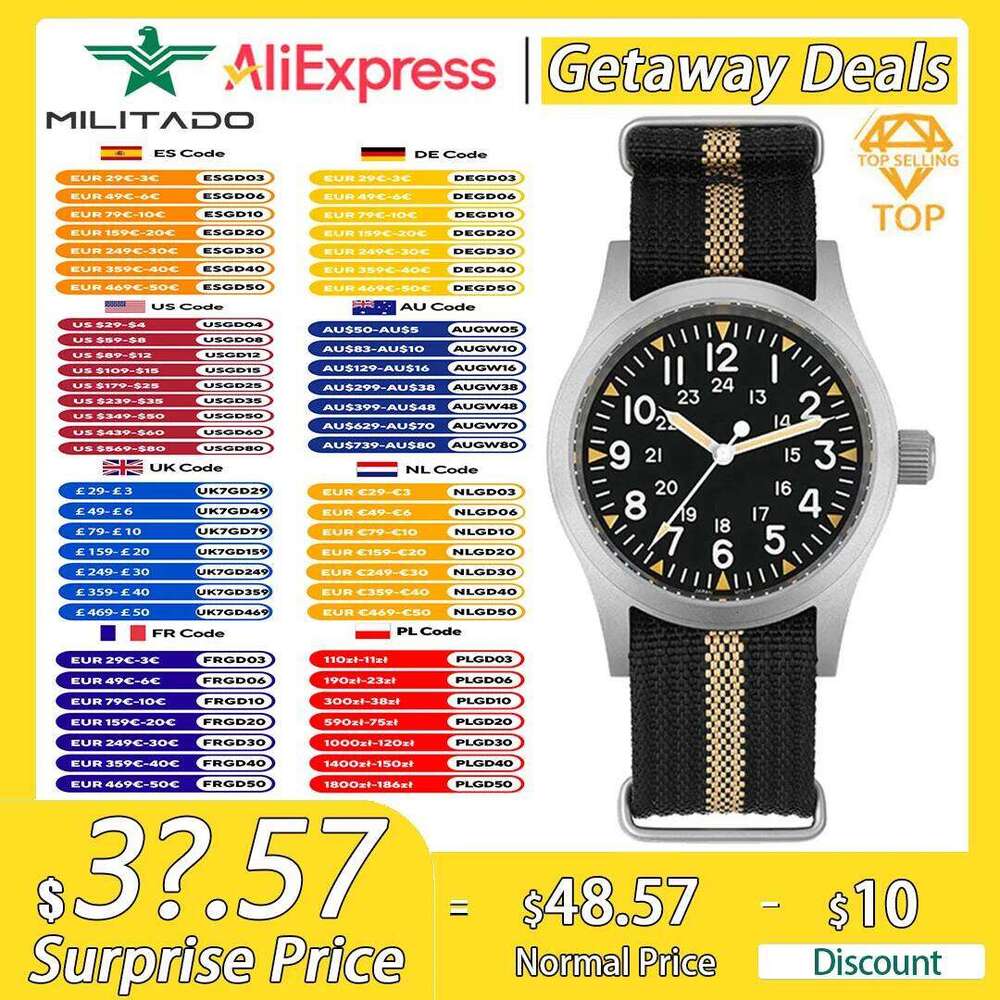 Militado ML05 38mm Vintage Watch VH31 Quartz Movement Field Watches Domed Sapphire Crystal With High Clear AR Coating Wristwatch free shipping