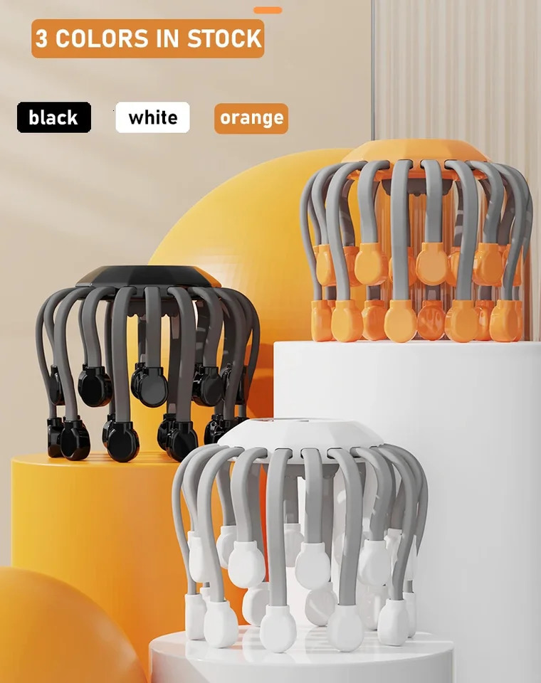 20Massage Heads Orange Scalp Head Massager Red Light Vibrator Octopus Scratcher For Relaxation Stress Migraine 250716
