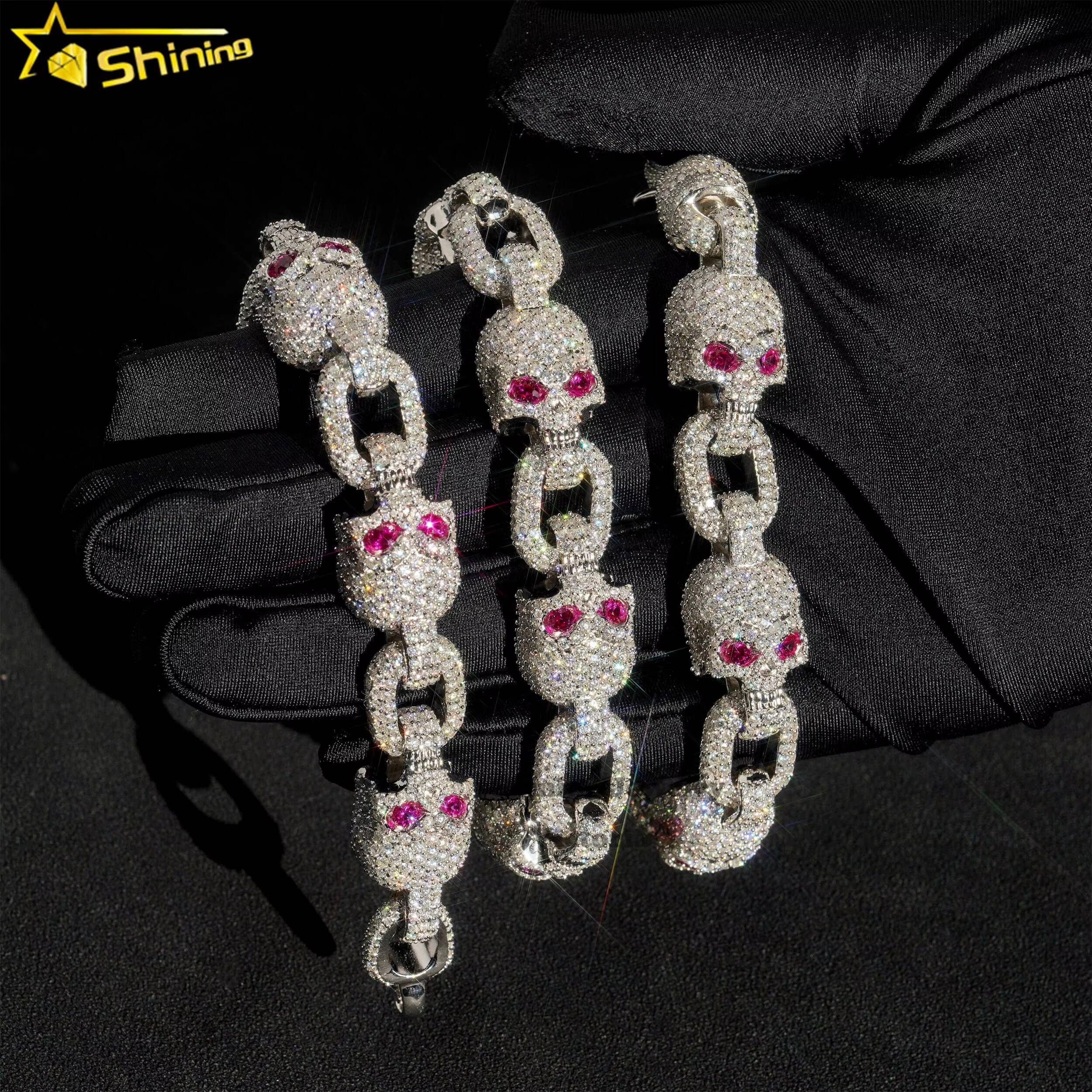 Customized New Design Skull Necklace Pass Diamond Tester 925 Sterling Silver 15MM VVS Moissanite Cuban Link Chain