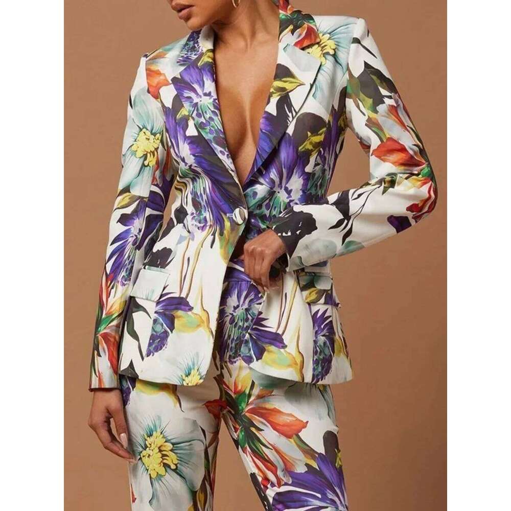 Yeezzi Urban Female Lapel Blazer Suit Jackets 2025 New Autumn Fashion Floral Printed Long Sleeve Single-Button Casual Outerwears