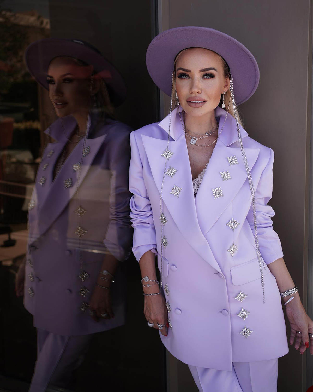 Light Purple Elegant Women Pants Suits Customized 2 Pieces Crystal Rhinestone Blazers Classic Fit Prom Wedding Party Outfits