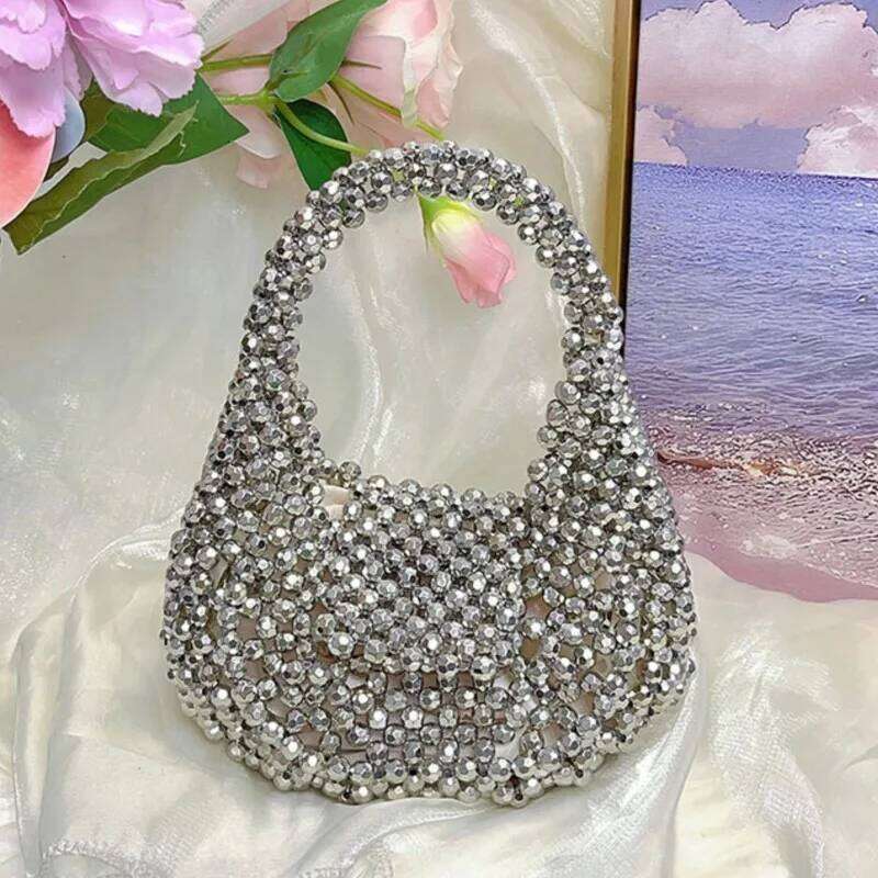 Designer Bags Bead Handbag Handmade Woven Bucket Glitter Beads Pearl Shoulder Underarm Messenger Evening Bag Luxury Bag