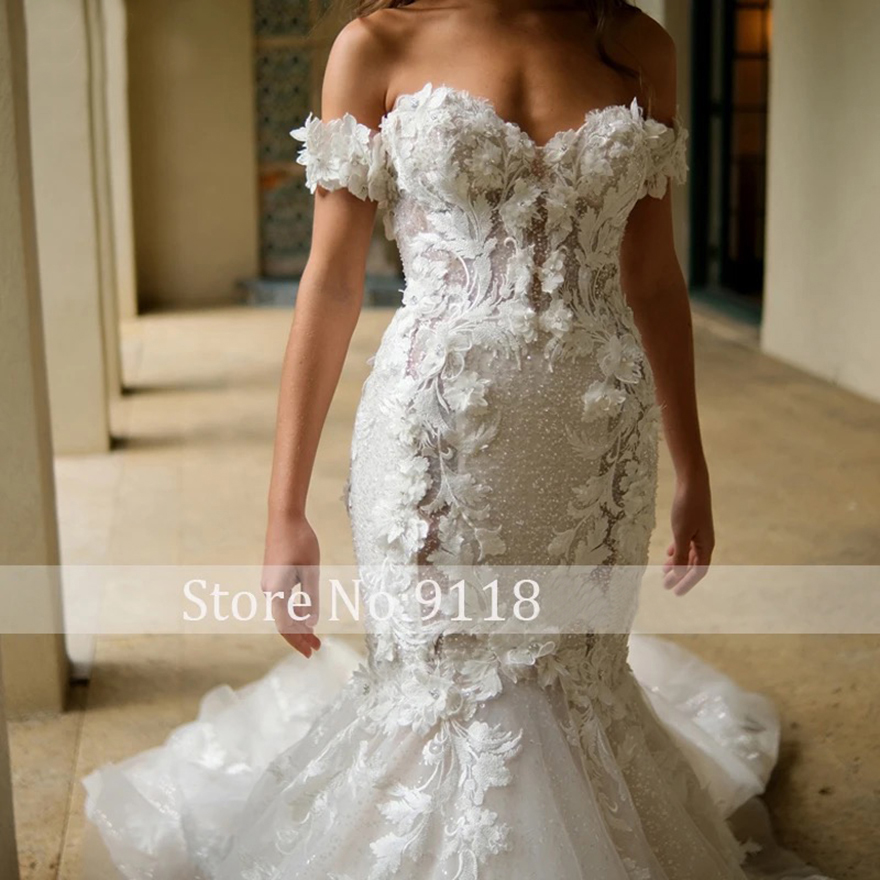 Gorgeous Appliques Court Train Mermaid Wedding Dress 2025 Romantic Sweetheart Beading 3D Flowers Princess Bridal Gown Customized