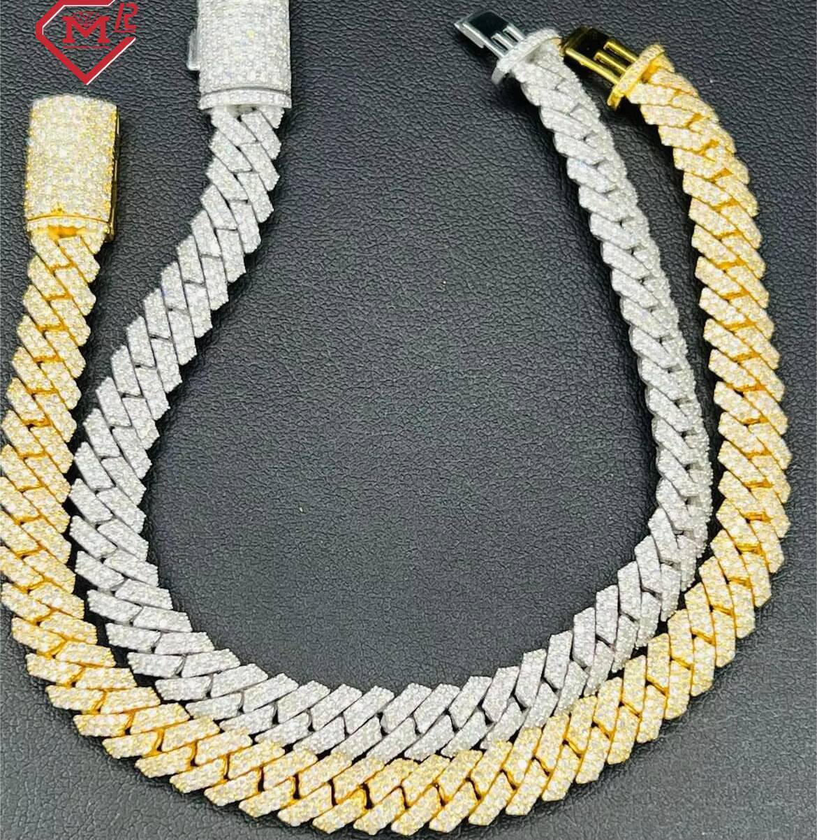 12mm Moissanite Chain 3 Color 925 Silver Pass Diamond Tester Iced Out Moissanite Cuban Chain