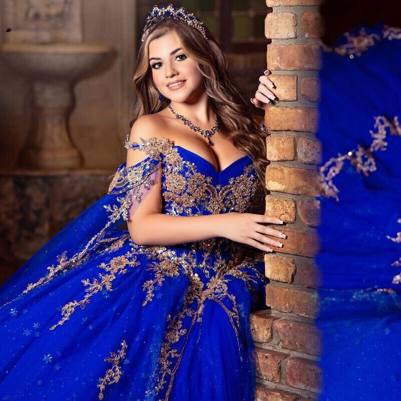 Princess Off The Shoulder Ball Sky Blue Gown Quinceanera Dress Beaded Birthday Vestidos De Novia Appliques Graduation Gown Lace Up Back Vestid Customi