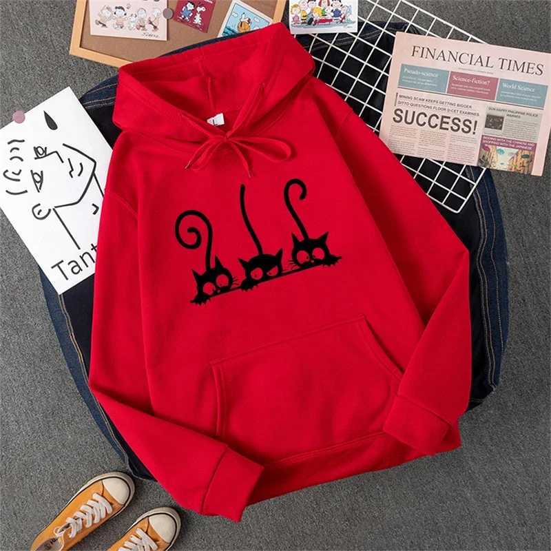 New Womens Sweatshirts Cute Cat Printing Home Party Casual Hoodies Loose Sports Pullover Tops Autumn Winter Daily Womens Clothing XJ250717