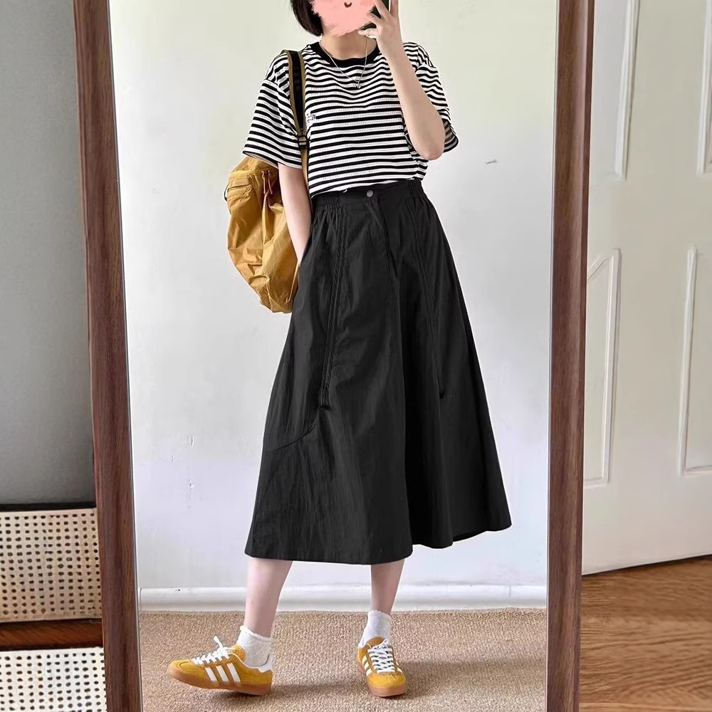 American Bella Style Workwear Half for Women Summer New Plus Size High Waist Quick-Dry Slimming A-Line Umbrella Skirt