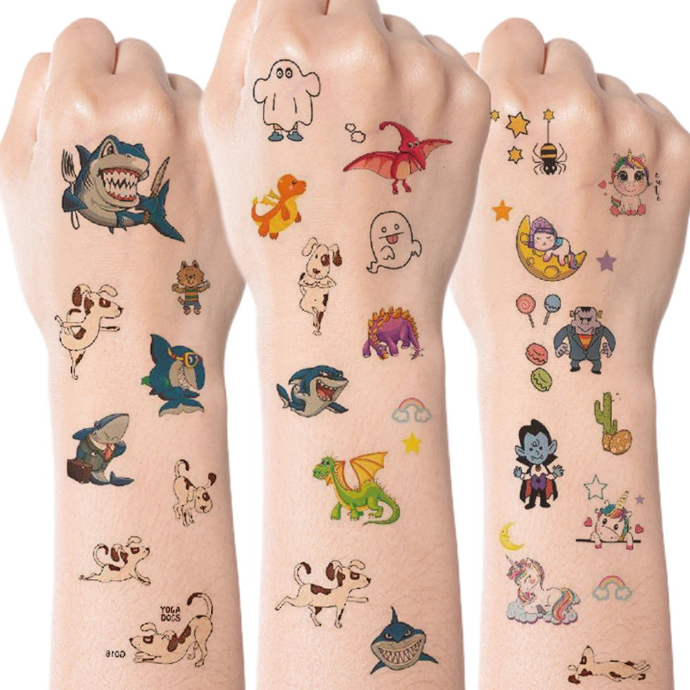 60pcs Kids Cute Tattoo Waterproof Temporary Sticker Cartoon Avocado Mermaid Unicorn Dinosaur Body Art Arm Women Men 250714