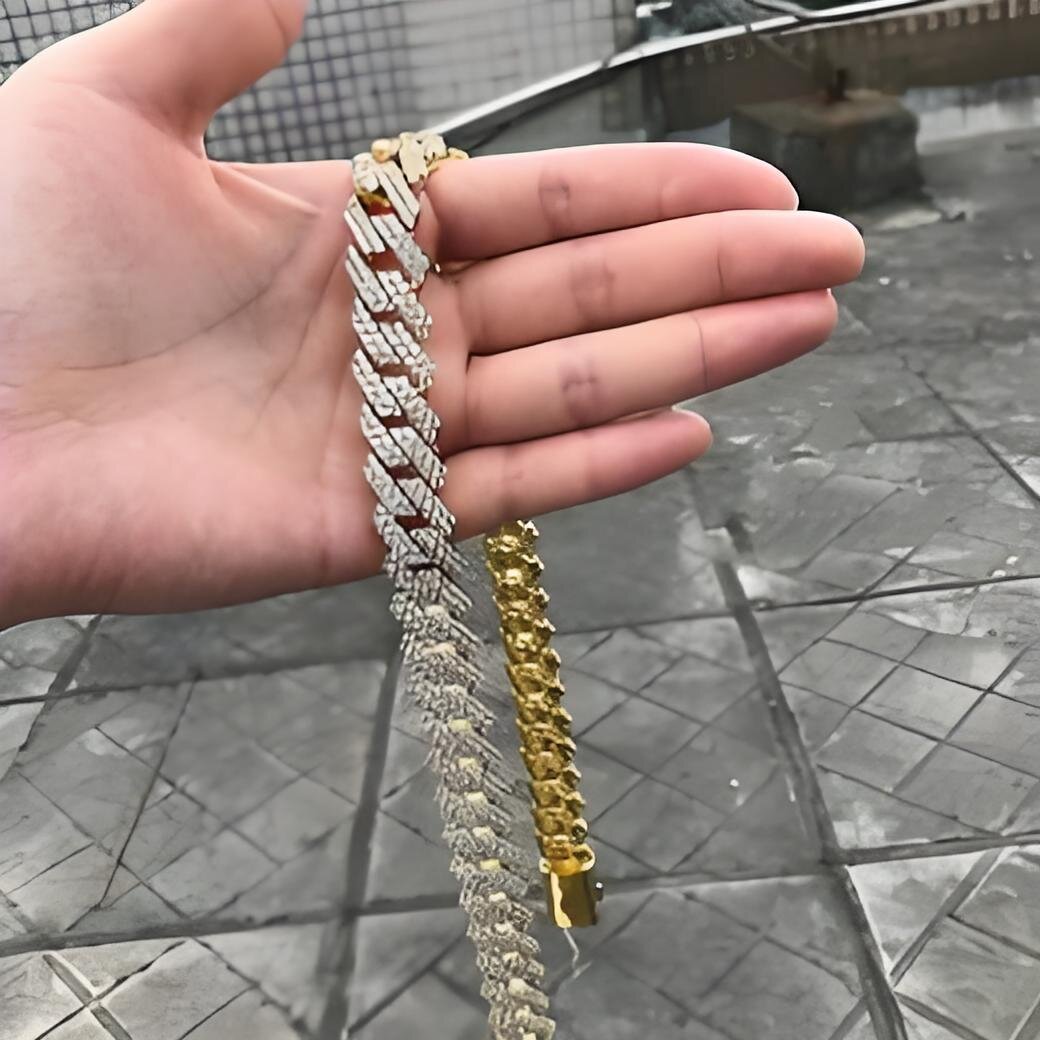 necklace moissanite chain 10mm 22inches Mens Real Hip Hop Chains Vvs Moissanite Dia Prong Set 10k Gold Cuban k Chain Free shipping