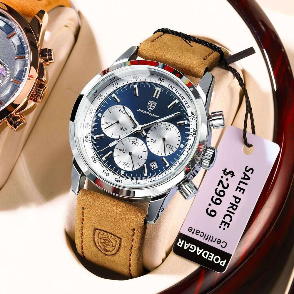 Top Brand Men's Quartz Waterproof Luminous Chronograph Military Man Watch Fashion Leather Watches For Men free shipping