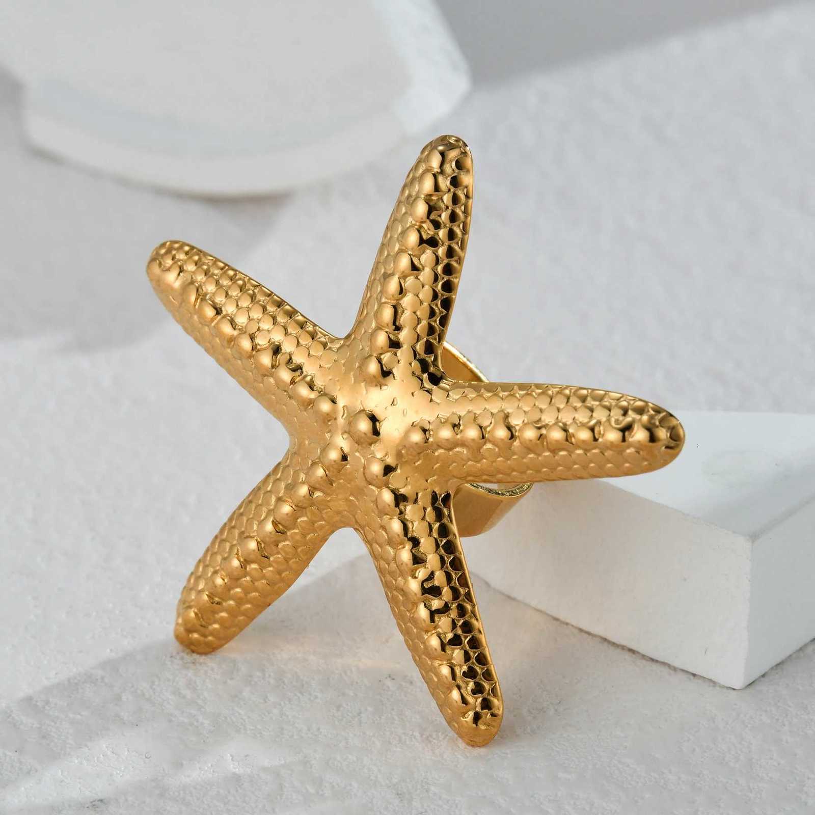Ocean Element Ring for Women Men Stainless Steel Gold Color Starfish Shell Open Rings Sea Series Jewelry Couple Gift X250718